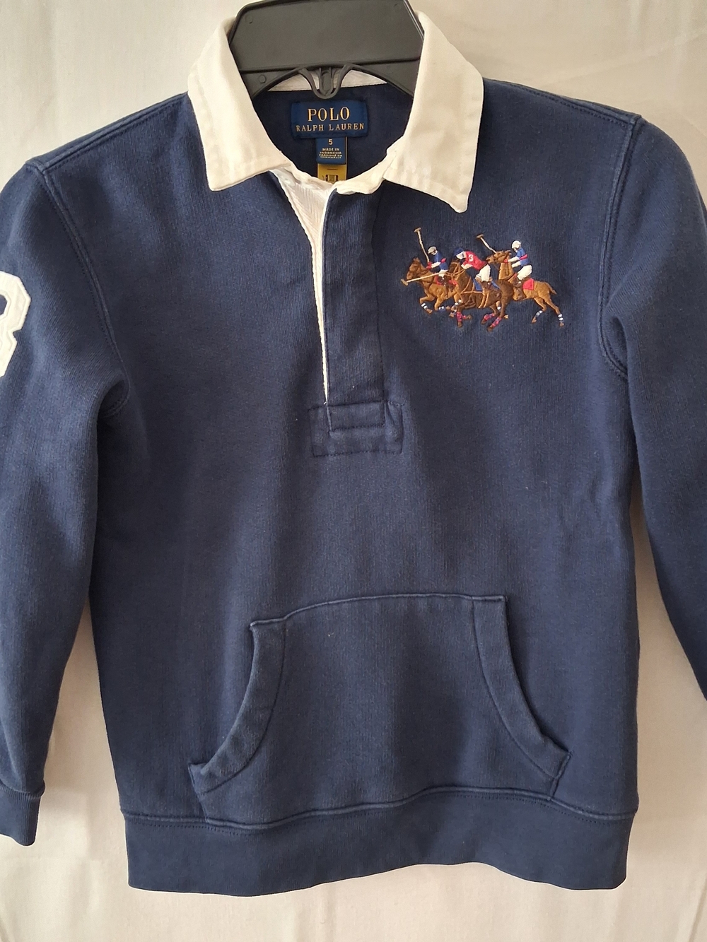Polo by Ralph Lauren Navy Blue Rugby Shirt with White Collar